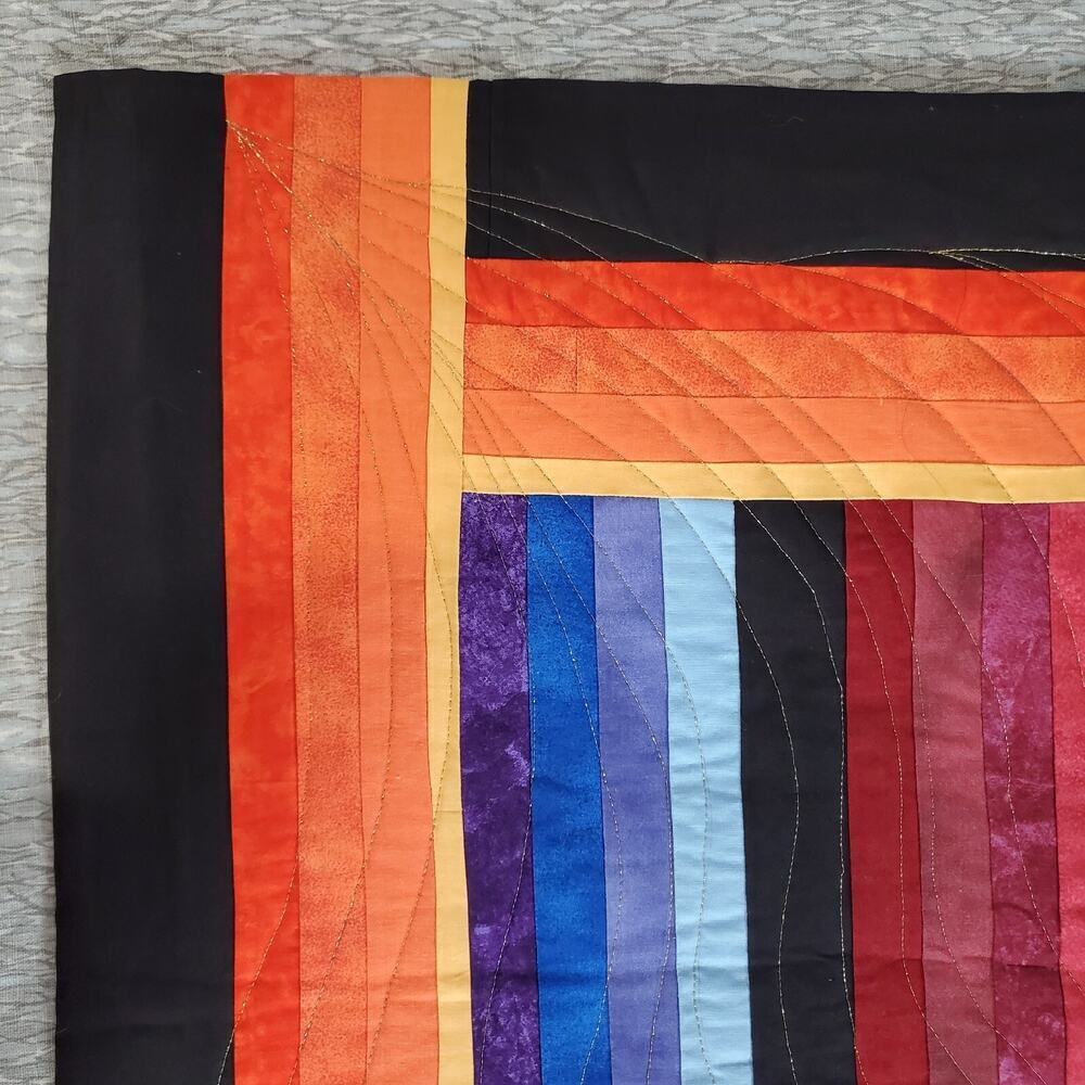 Colorful 53" x 54" Quilted Art Wall Hanging signed by Artist - Fiesta - Picture 5 of 12